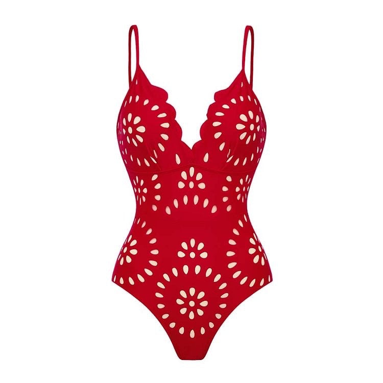 Red Cut-Out Monokini with Skirt Set